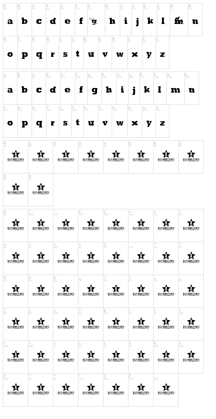 Green Mind font map
